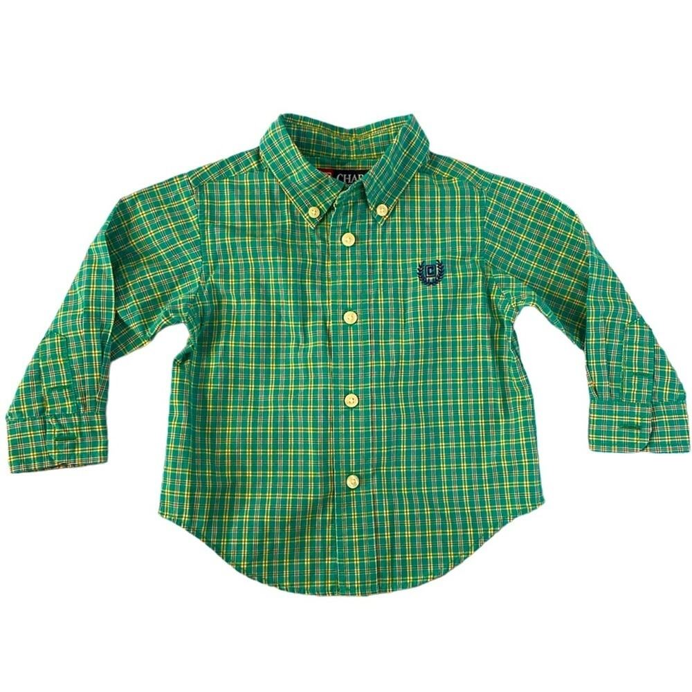 Chaps Green Plaid Button Down Shirt Size 12M